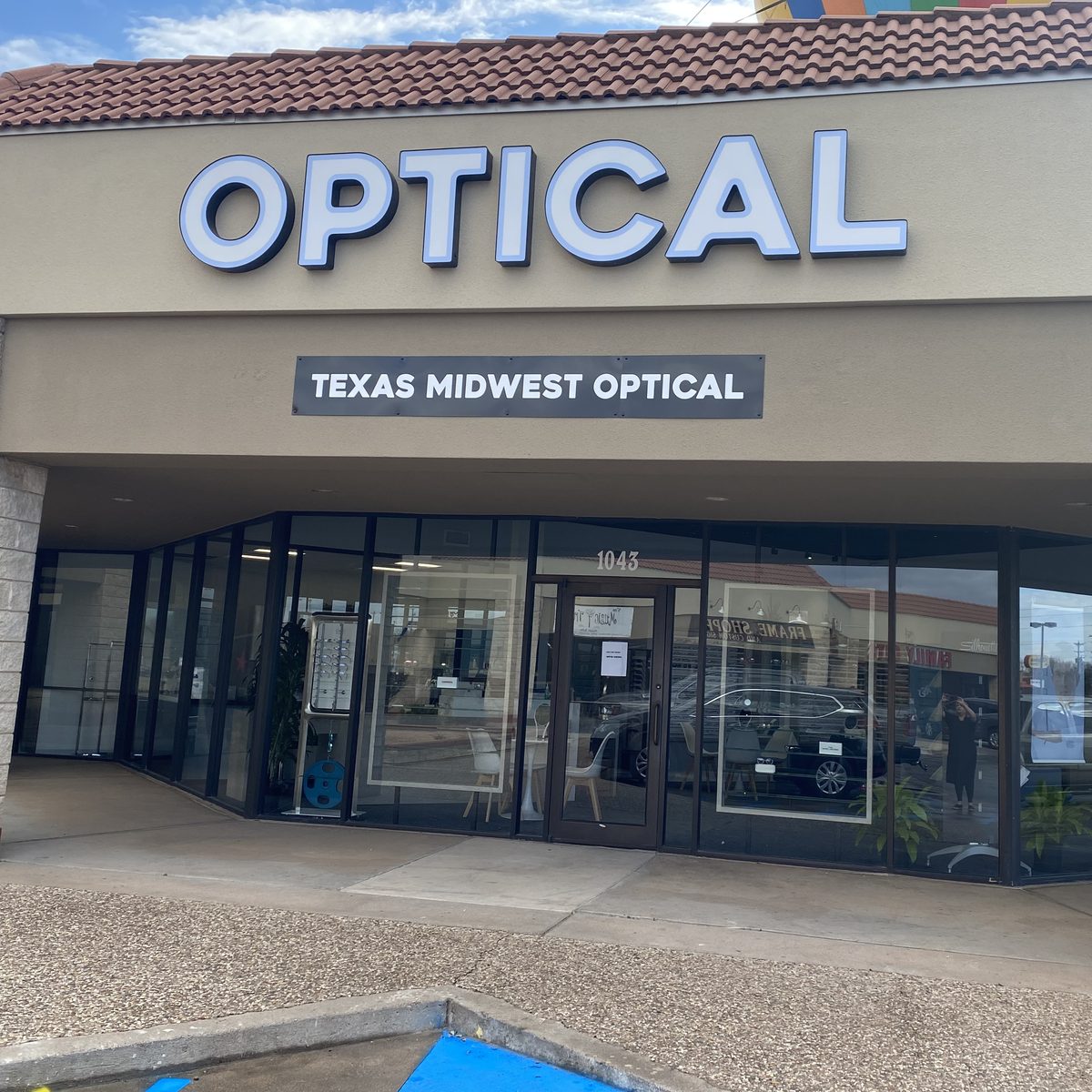 Texas Midwest Optical storefront with the OPTICAL sign at 1043 N. Judge Ely Blvd.